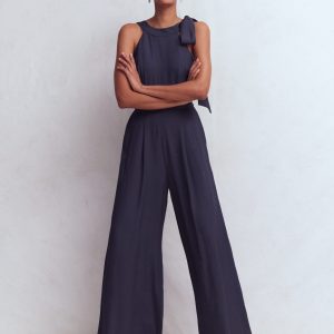 Tie Halter Neck Jumpsuit-Navy