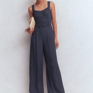 Boned Bodice Occasion Jumpsuit-Navy