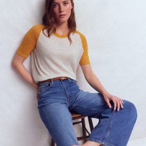 Agnes Linen T-Shirt-Yellow. Colour Block