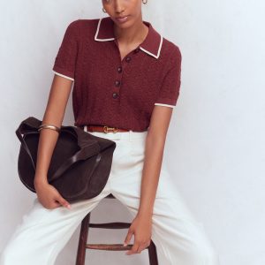 Pointelle Henley T-shirt-Rich Chestnut