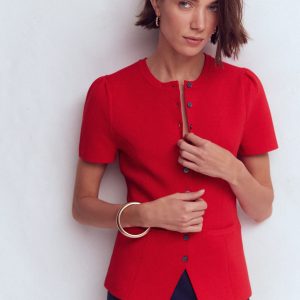Short Sleeve Knitted Jacket-Red