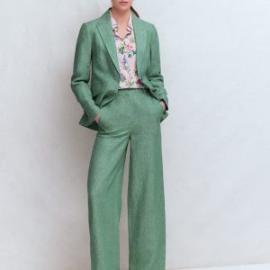 Belgravia Linen Pants-Aloe Green Chambray