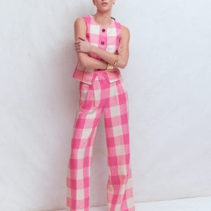 Kensington Linen Pants-Pink Punch Gingham