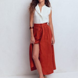 Emma Linen Maxi Skirt-Burnt Orange