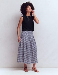 Valentina Linen Skirt-Navy Gingham