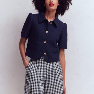 Kensington Linen Shorts-Navy Gingham