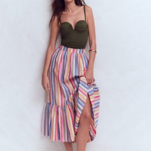 Abigail Linen Maxi Skirt-Multi Stripe