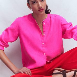 Longline Linen Shirt-Pop Pansy