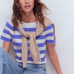 Olivia Short Sleeve Breton-Baja Blue and Ivory Stripe