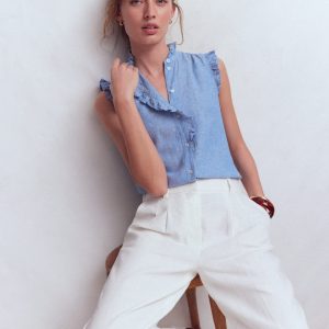 Isabel Sleeveless Linen Top-Chambray