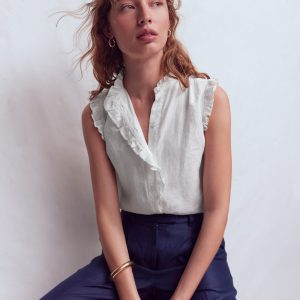 Isabel Sleeveless Linen Top-White