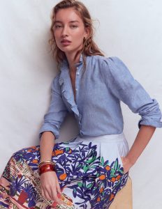 Isabel Ruffle Linen Shirt-Chambray