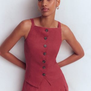 Square Neck Strap Waistcoat-Rich Chestnut