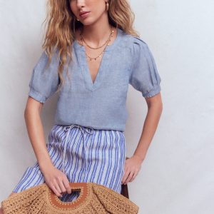 Rae Linen Top-Chambray
