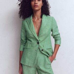 Stamford Linen Blazer-Aloe Green Chambray