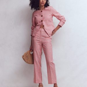 Hampstead Linen Blazer-Vintage Rose Gingham
