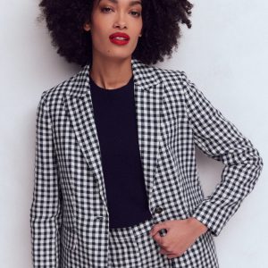 Woodbridge Linen Blazer-Navy. Ivory Gingham